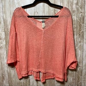 We The Free/Free People- Burn Out V Neck Split Back Oversized Crop Tee
